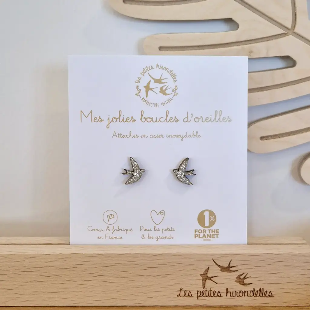 Boucles oreilles paillettes - Hirondelles - Argent