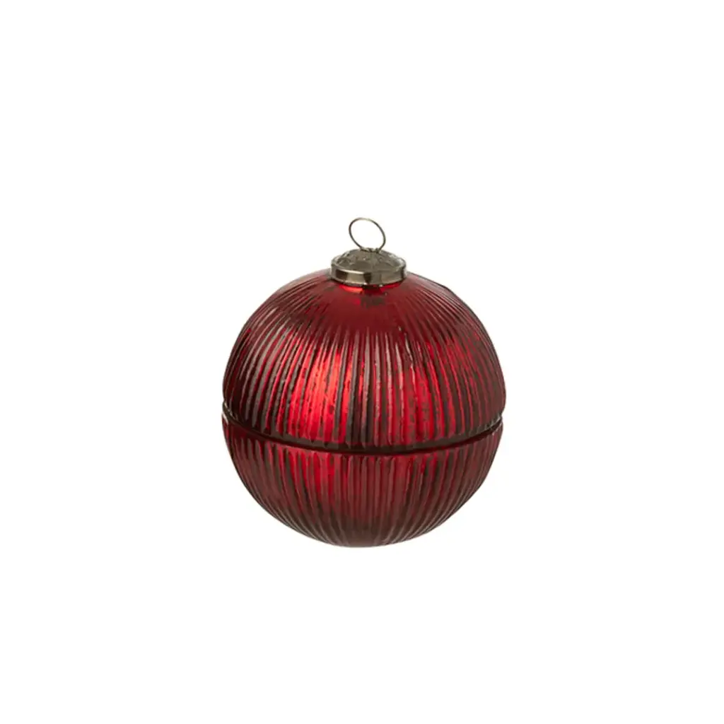 [JOL55209B] Bougie boule verre rouge striée