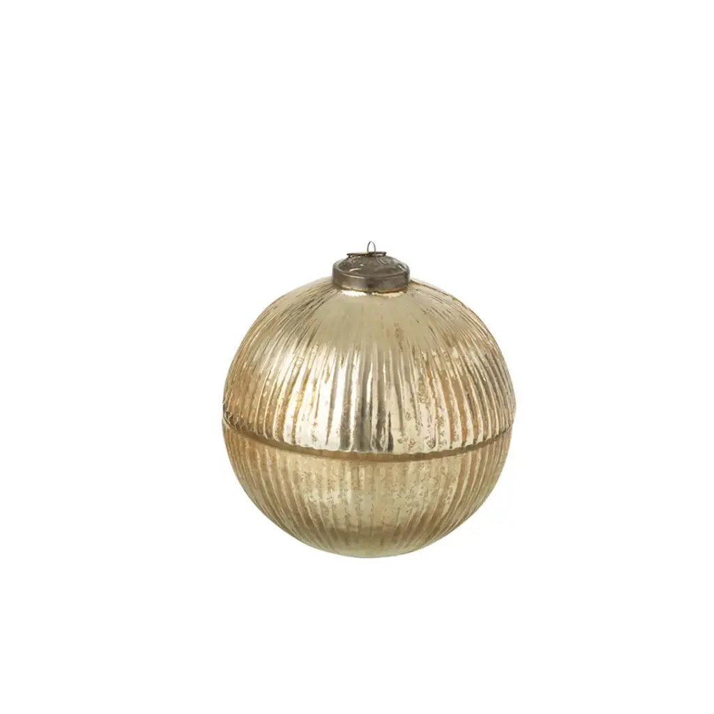 [JOL55187B] Bougie boule Noël verre doré striée