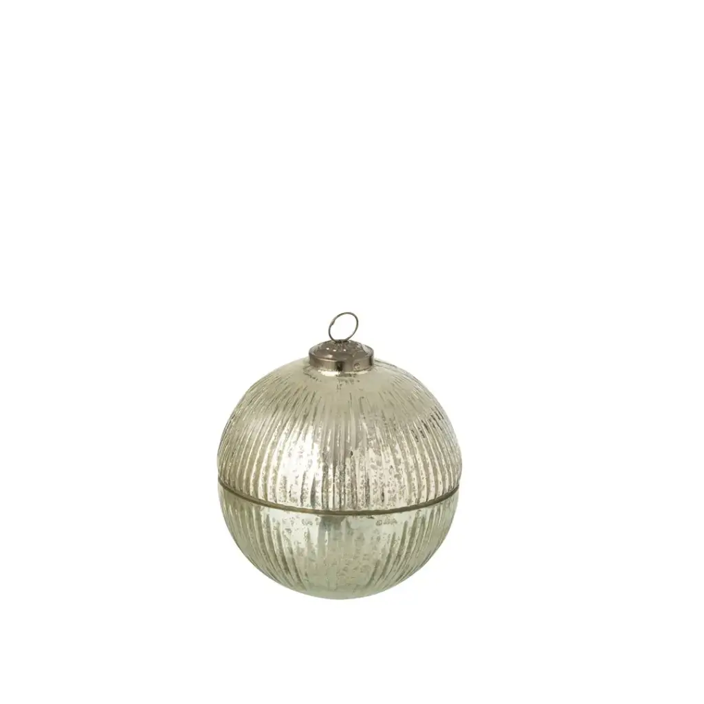 Bougie boule Noël verre argent striée