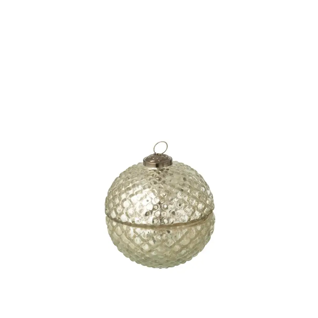 Bougie boule Noël verre argent gaufrée