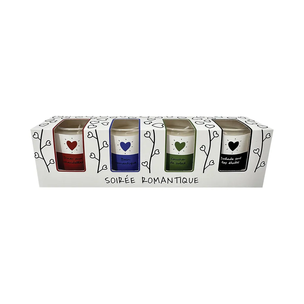 [OPJ017435] Coffret de 4 bougies soirée romantique
