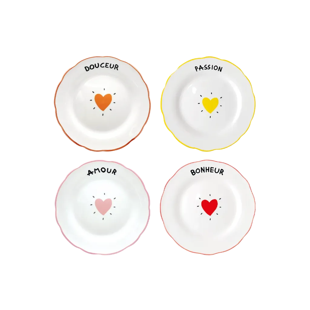 [OPJ017899] Set de 4 assiettes dessert amour cœur