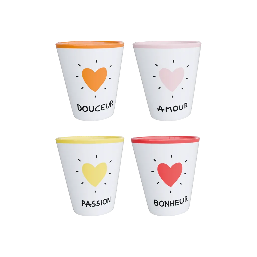 [OPJ018347] Set de 4 gobelets amour cœur