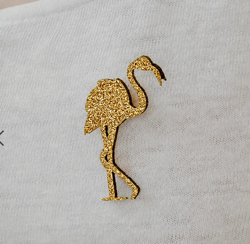 [LPH37] Pin's paillettes  - Flamant - Or