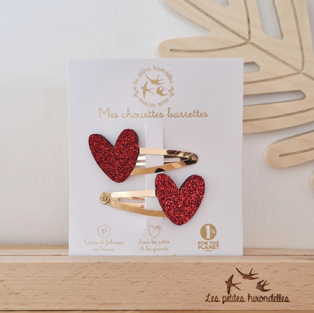 [LPH39] Barrettes doubles - Coeurs - Rouge
