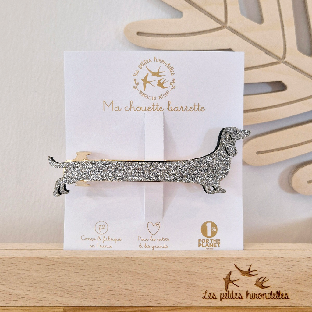 [LPH45] Barrette clip - Teckel - Argent