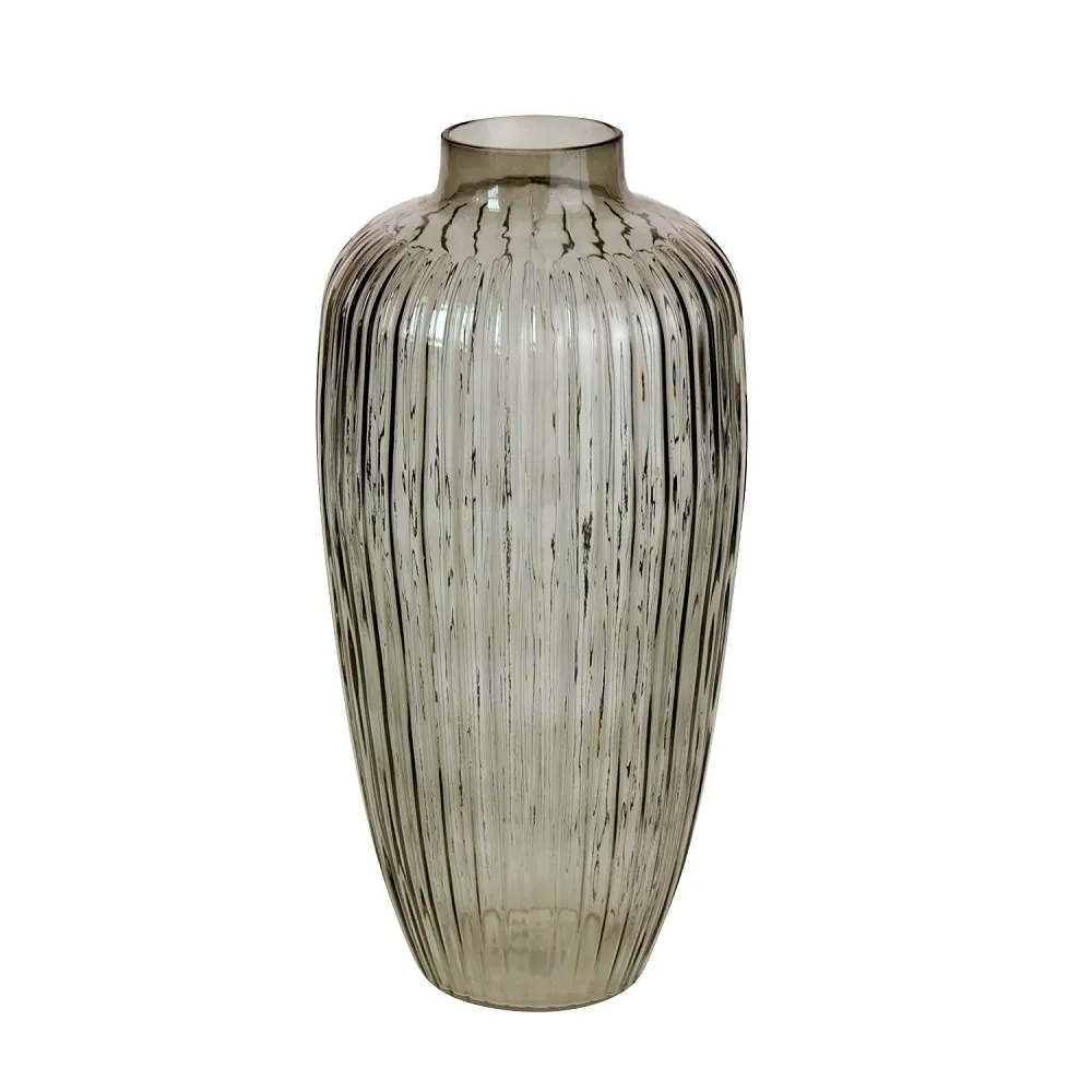 [W51669] Vase rainuré gris H35cm