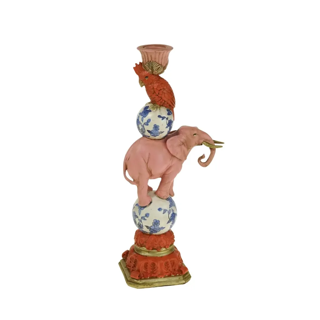 [W54381] Bougeoir Éléphant rose H30,5