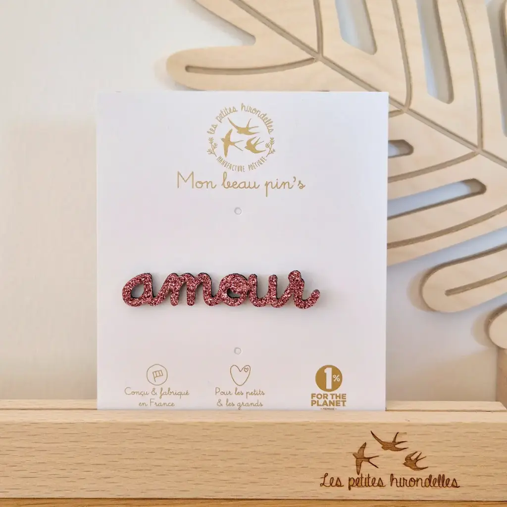 Pin's paillettes - Amour - Rose
