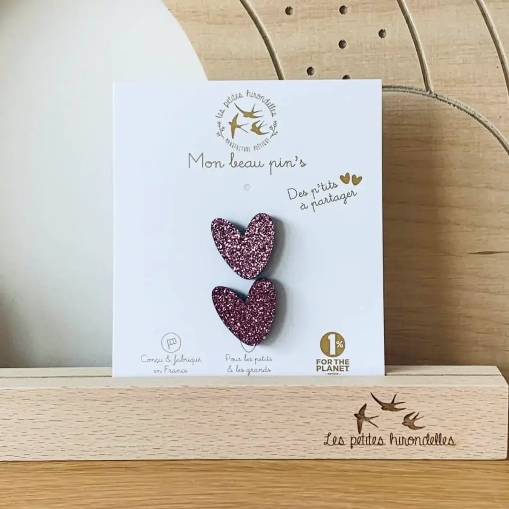 Pin's paillettes - Cœurs à partager - Rose