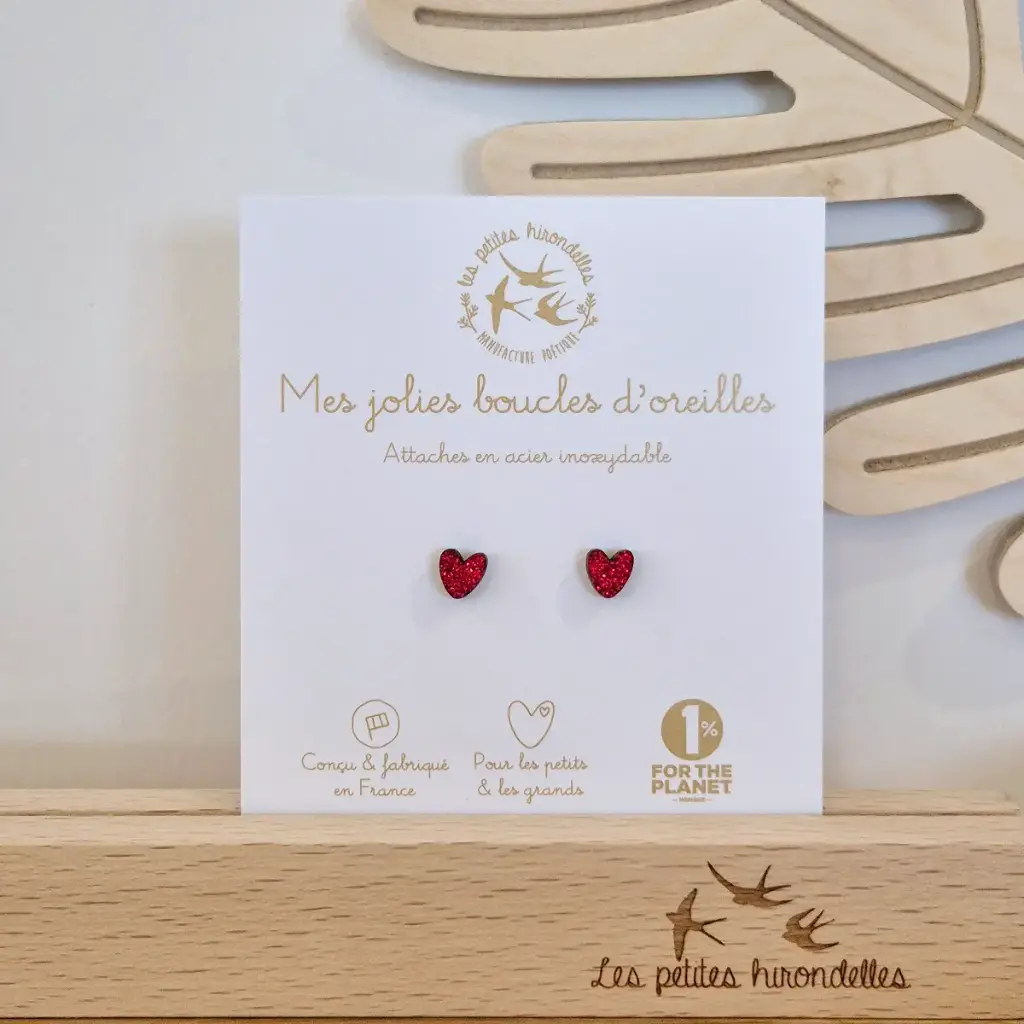[LPH16] Boucles oreilles paillettes - Cœurs - Rouge