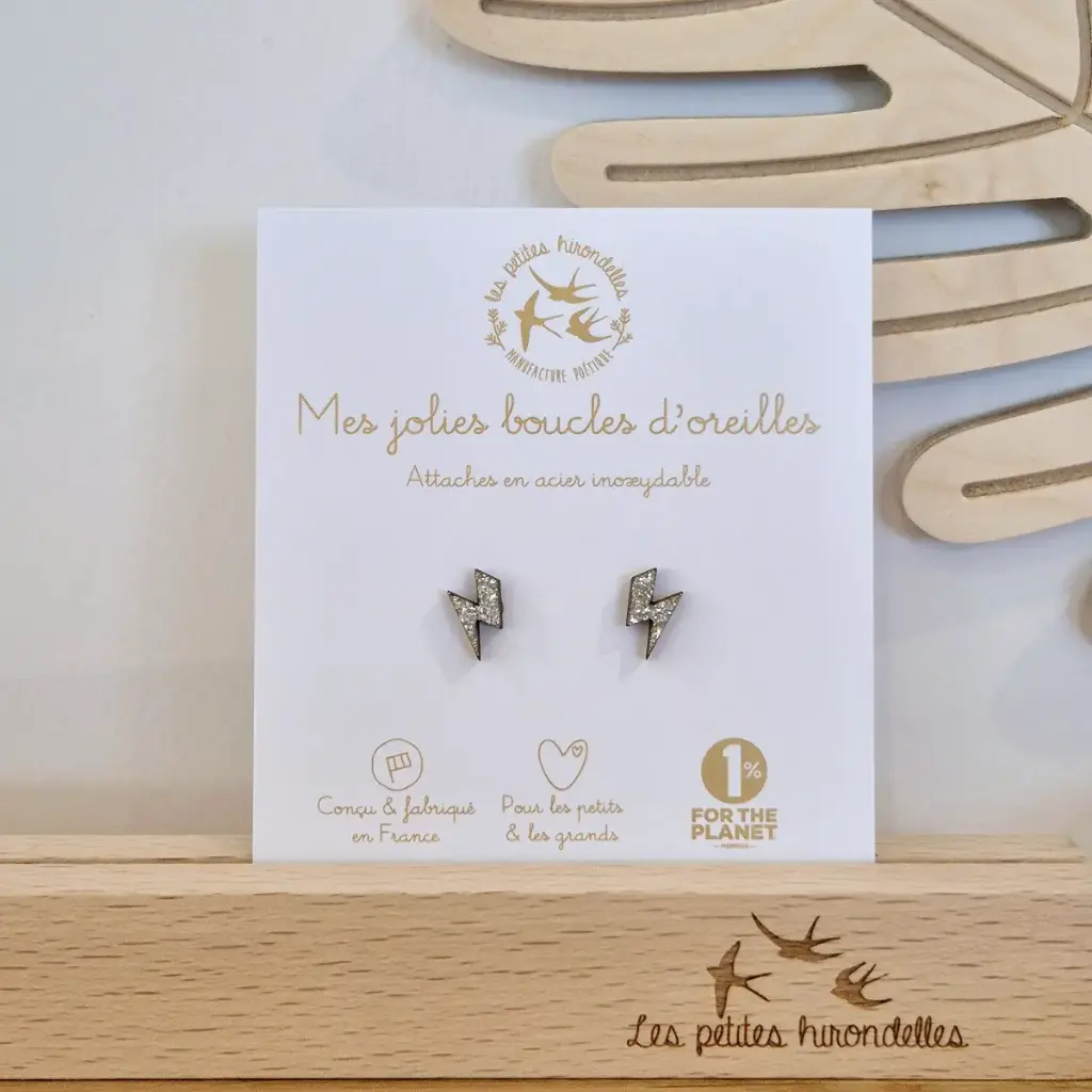 Boucles oreilles paillettes - Eclairs - Argent