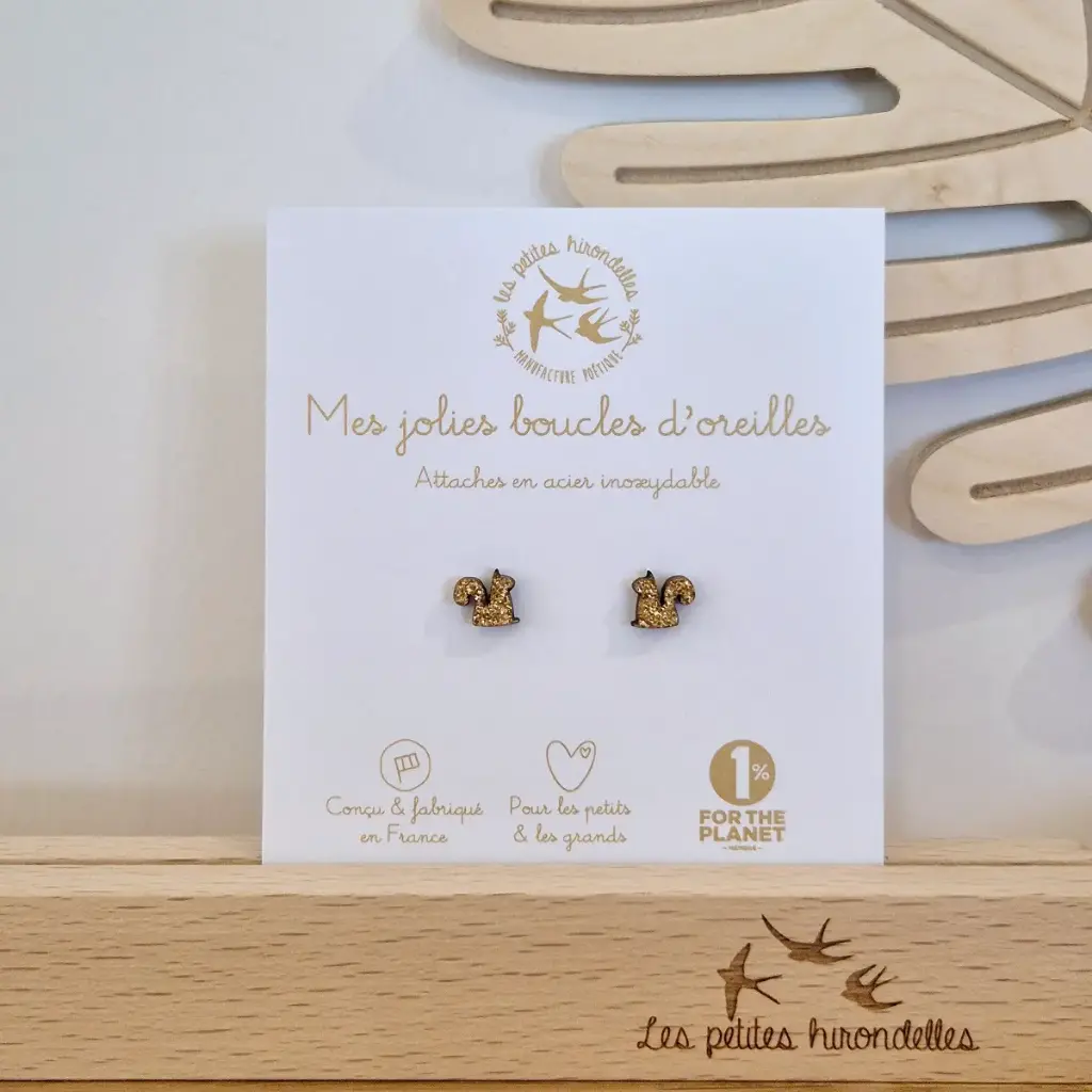Boucles oreilles paillettes - Ecureuils- Doré 